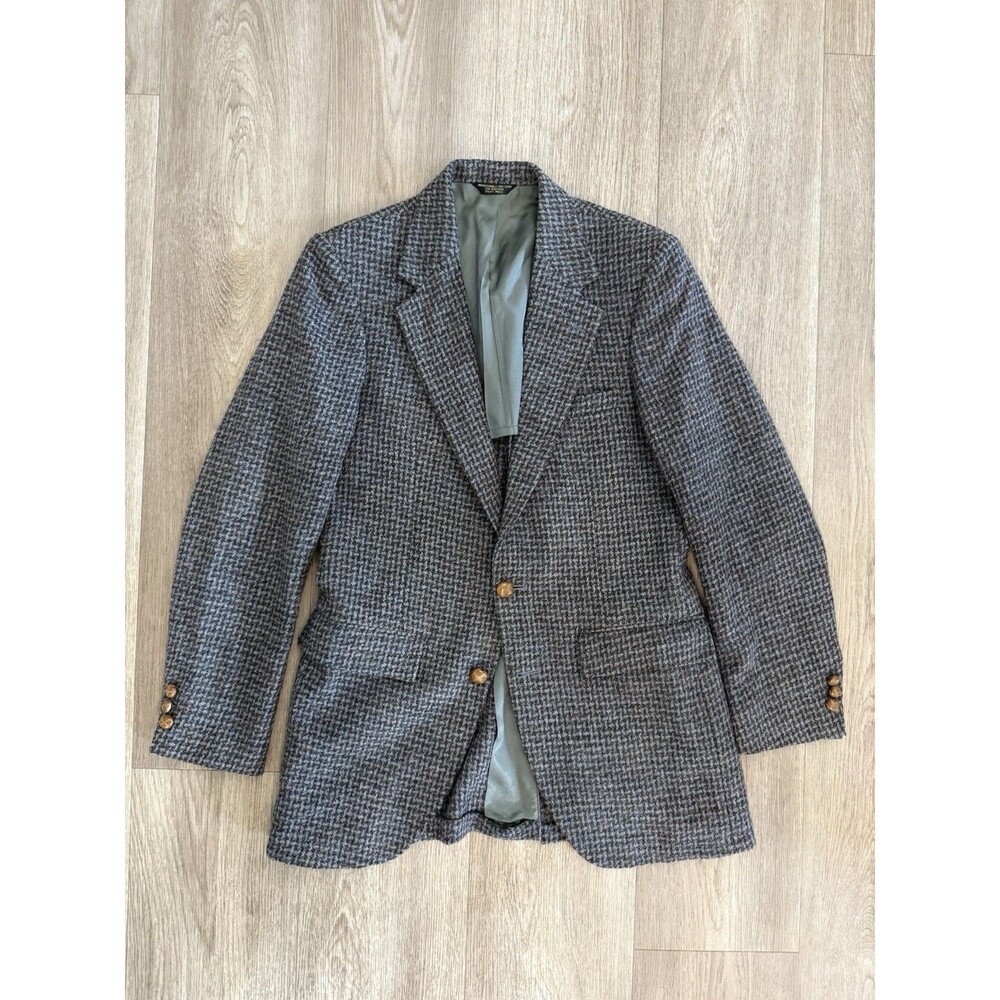 Vintage Harris Tweed Jacket Men 38R Tweed Brown Gray Two Button Sports Coat